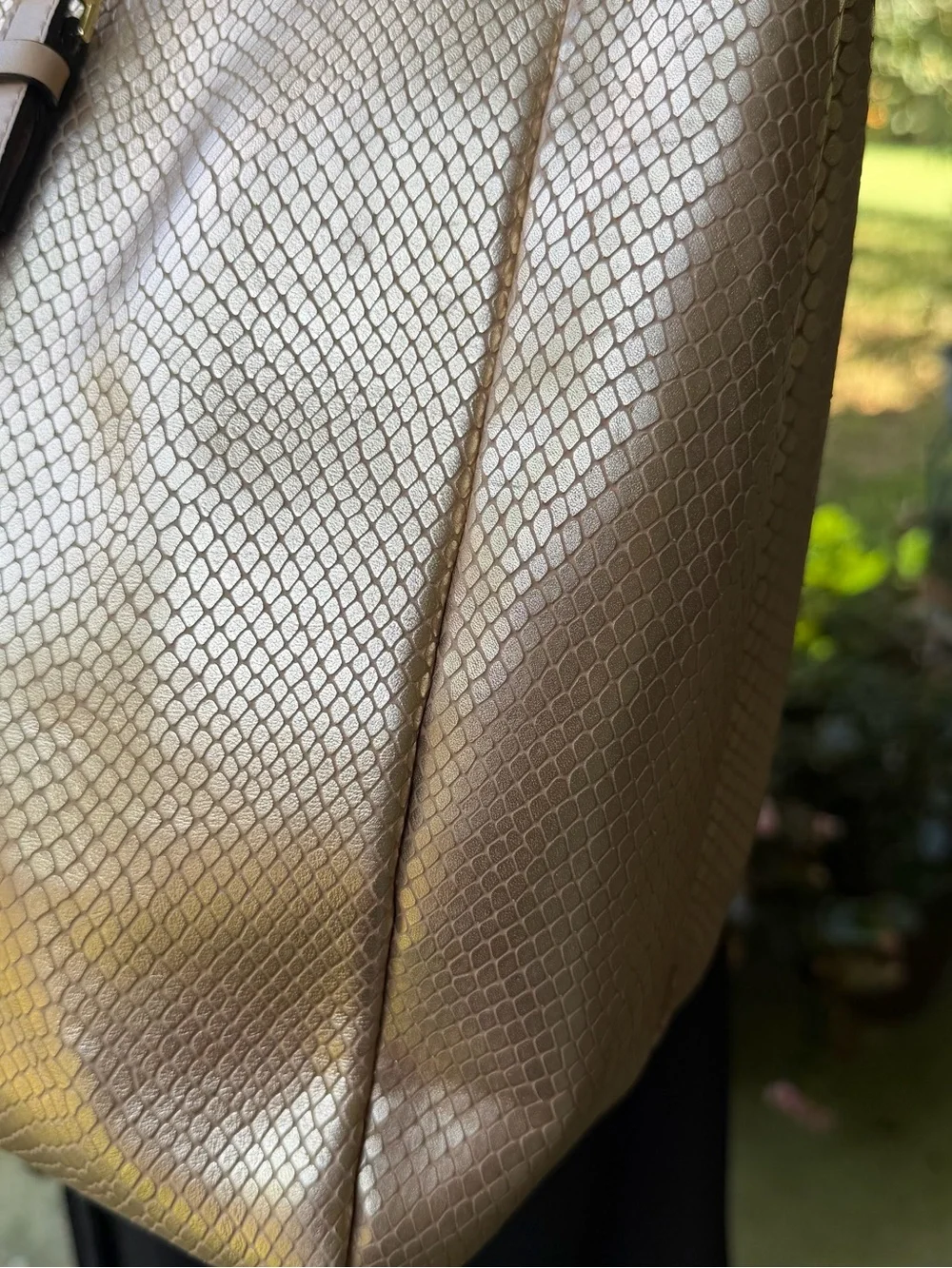 ANTONIO MELANI Metallic Champagne Snake-Texture Leather Tote